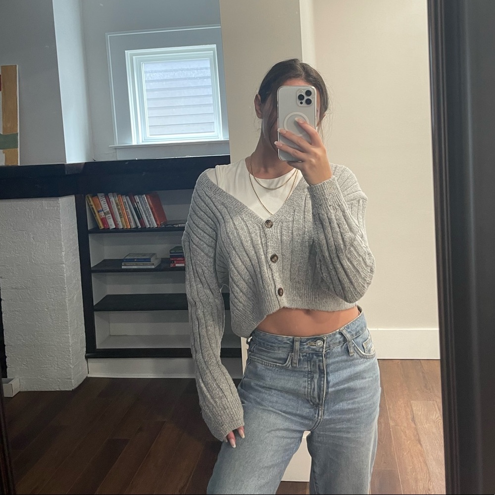 Cropped button sweater